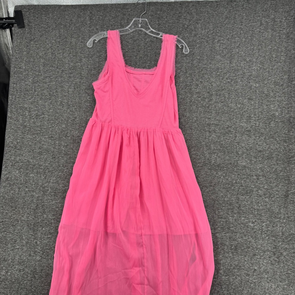 Promesa Pink Corset Maxi Dress Spring Ribbed Bodice Chiffon Slit Barbiecore - Picture 6 of 11